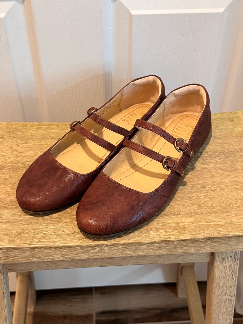 Women’s Double-Strap Ballet Flats in Brown Leather